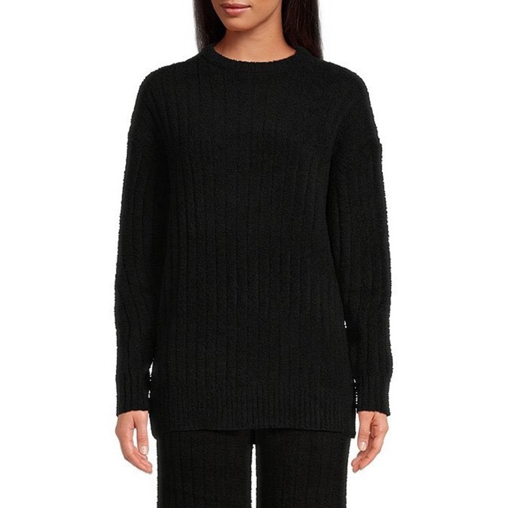 UGG Riz Cozy Knit Crew Neck Long Sleeve Ribbed Lounge Relaxed Soft Black Top XL